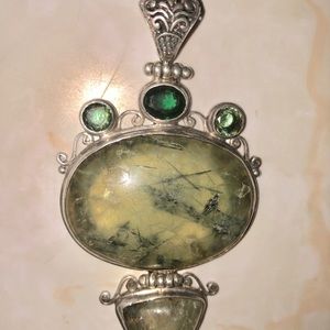 Sajen Prehnite, Emerald & Sterling Pendant